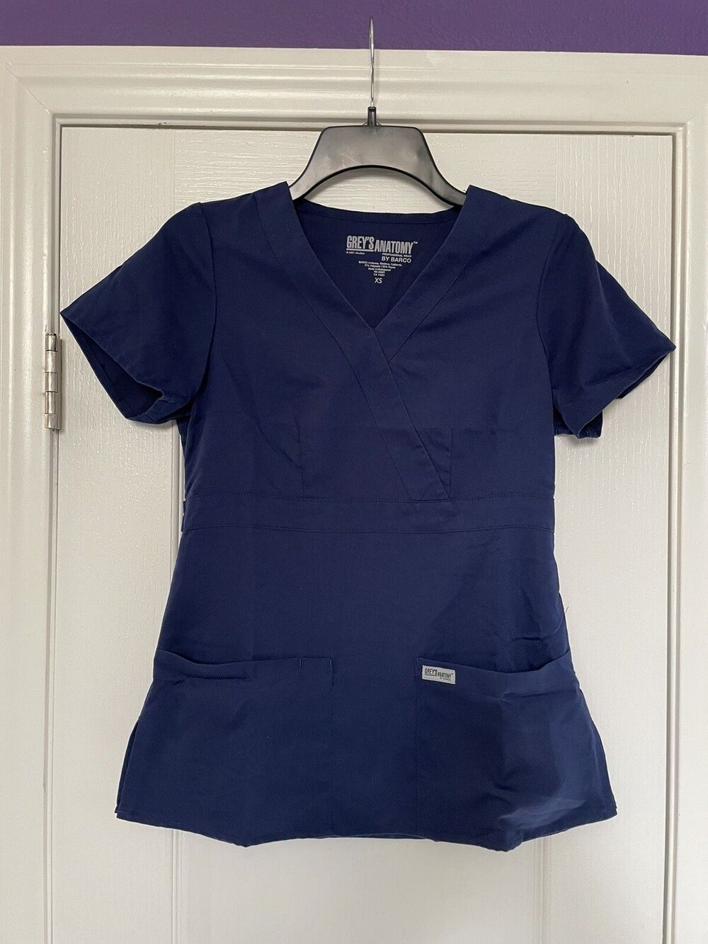 Grey's Anatomy Scrub Top Indigo Blue 4153 Mock Wrap Women's Size XS